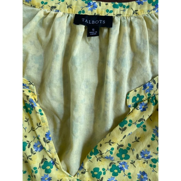 Talbots Dress Size S Yellow Smocked Voile Floral Fit & Flare Belted Romantic - Picture 8 of 15